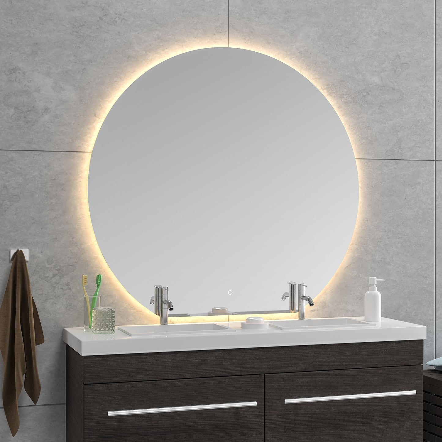 Tramonto Ronde Badkamerspiegel Wiesbaden met LED Dimbaar en Spiegelverwarming 120 X 112 X 0,3 Cm Badkamerspiegel Sanitairluxe
