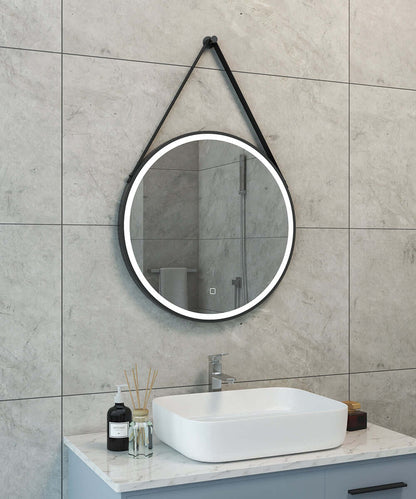 Cinto Ronde Spiegel met Band Wiesbaden LED Verlichting en Spiegelverwarming 60 cm Mat Zwart Badkamerspiegel Sanitairluxe