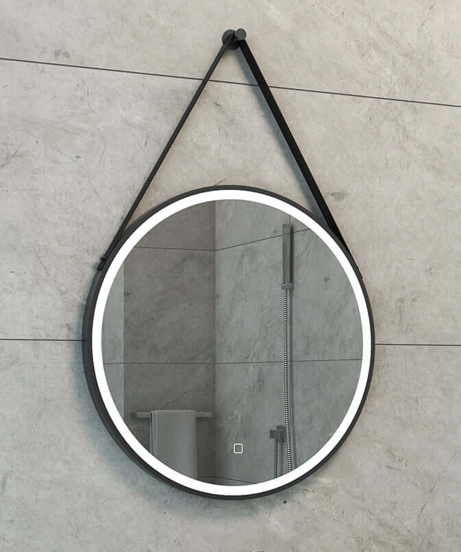 Cinto Ronde Spiegel met Band Wiesbaden LED Verlichting en Spiegelverwarming 60 cm Mat Zwart Badkamerspiegel Sanitairluxe