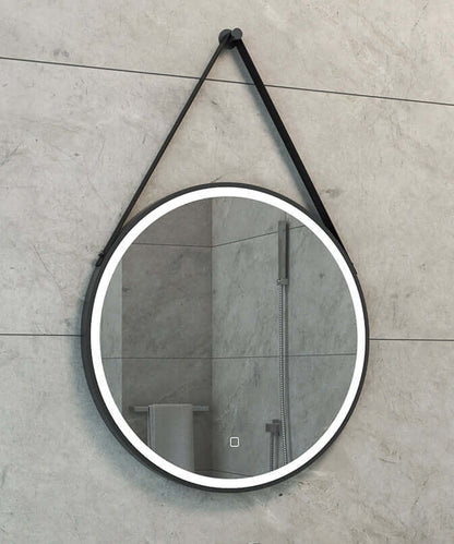 Cinto Ronde Spiegel met Band Wiesbaden LED Verlichting en Spiegelverwarming 60 cm Mat Zwart Badkamerspiegel Sanitairluxe