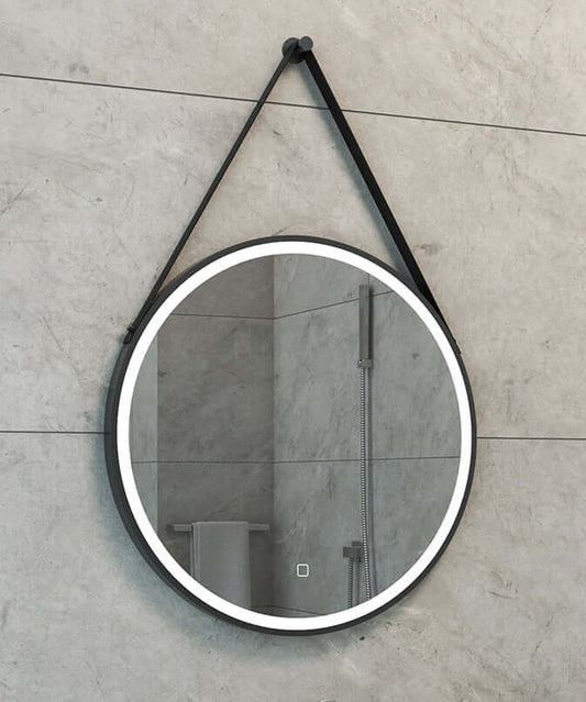 Cinto Ronde Spiegel met Band Wiesbaden LED Verlichting en Spiegelverwarming 60 cm Mat Zwart Badkamerspiegel Sanitairluxe