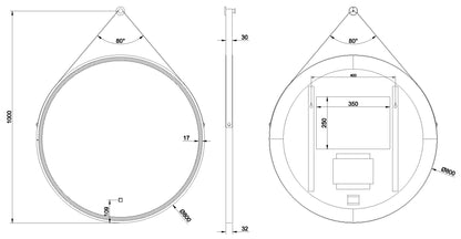 Cinto Ronde Spiegel met Band Wiesbaden LED Verlichting en Spiegelverwarming 80 cm Mat Zwart Badkamerspiegel Sanitairluxe