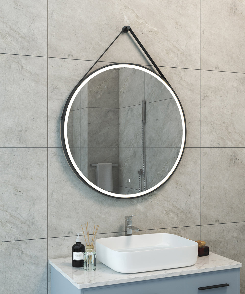 Cinto Ronde Spiegel met Band Wiesbaden LED Verlichting en Spiegelverwarming 80 cm Mat Zwart Badkamerspiegel Sanitairluxe