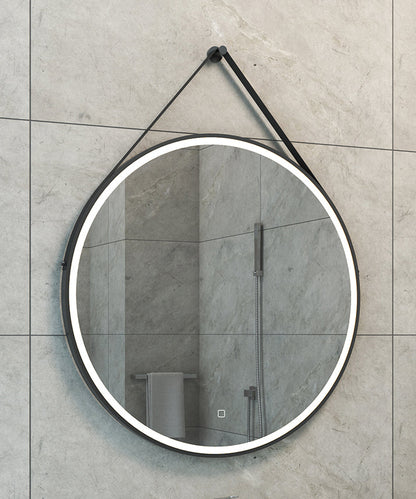 Cinto Ronde Spiegel met Band Wiesbaden LED Verlichting en Spiegelverwarming 80 cm Mat Zwart Badkamerspiegel Sanitairluxe