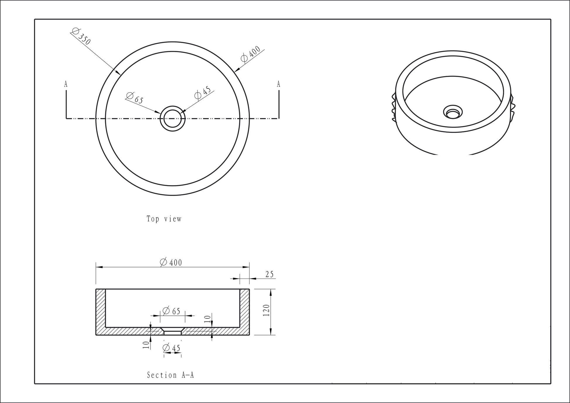 Raw waskom rond hamerslag 40x12 cm hardsteen gezoet Wastafels -> Waskommen Sanitairluxe