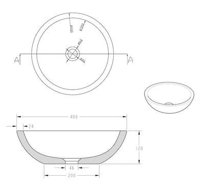 Raw waskom rond 40x12 cm hardsteen gezoet Wastafels -> Waskommen Sanitairluxe