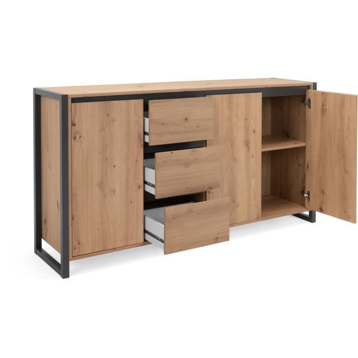 DENVER DENVER Buffetkast met 3 deuren en 3 lades - Ambachtelijk eiken decor / Antraciet - L 160 x D 40 x H 88 cm -