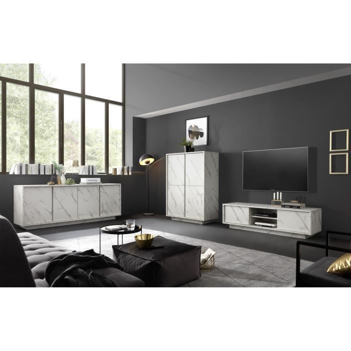 Dressoir met 4 deuren - Wit marmer - L 180 x D 43 x H 70 Cm - MARMO - Daza-living