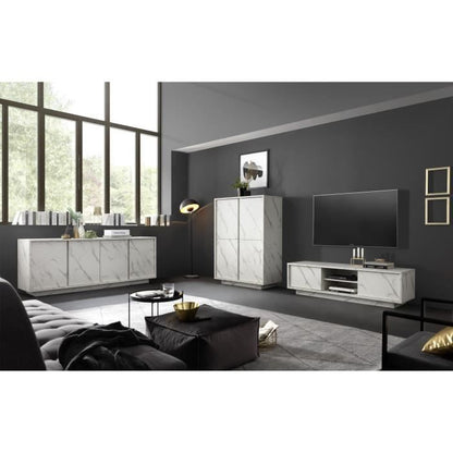 Dressoir met 4 deuren - Wit marmer - L 180 x D 43 x H 70 Cm - MARMO - Daza-living