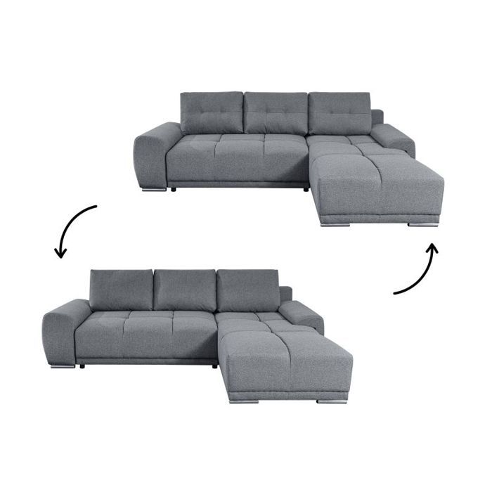 LOUNGITUDE CABELLO converteerbare hoekbank in grijze stof - LOUNGITUDE - Rechte hoek - Occasioneel - 140 x 210 cm - Furniture > Benches