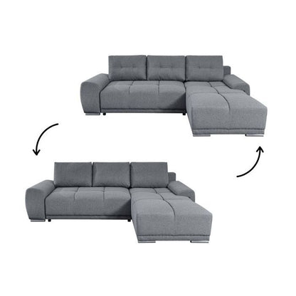 LOUNGITUDE CABELLO converteerbare hoekbank in grijze stof - LOUNGITUDE - Rechte hoek - Occasioneel - 140 x 210 cm - Furniture > Benches