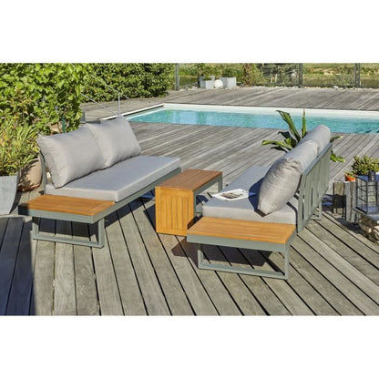 DCB GARDEN Modulair tuinmeubilair - Kaki - Acaciahout en aluminium - DCB GARDEN - 4 zitplaatsen - TOKYO -