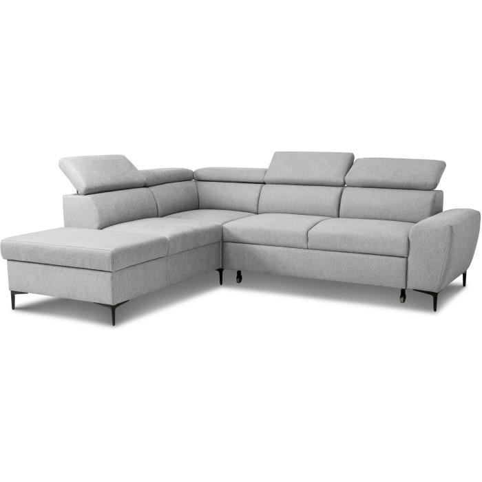 CASAPY KASIMIR Reversible hoekbank met ladekast - 5 plaatsen - Grijze stof - 258 x 79/98 x 219 cm -