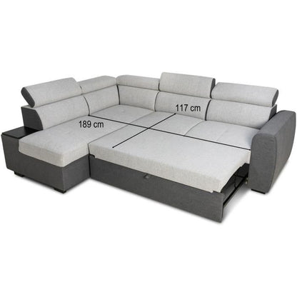 CASAPY KELIO Reversible hoekbank - 4/5 plaatsen - Antraciet/grijze stof - 3 hoofdsteunen - 245 x 184 x 77/87 cm - Furniture > Benches