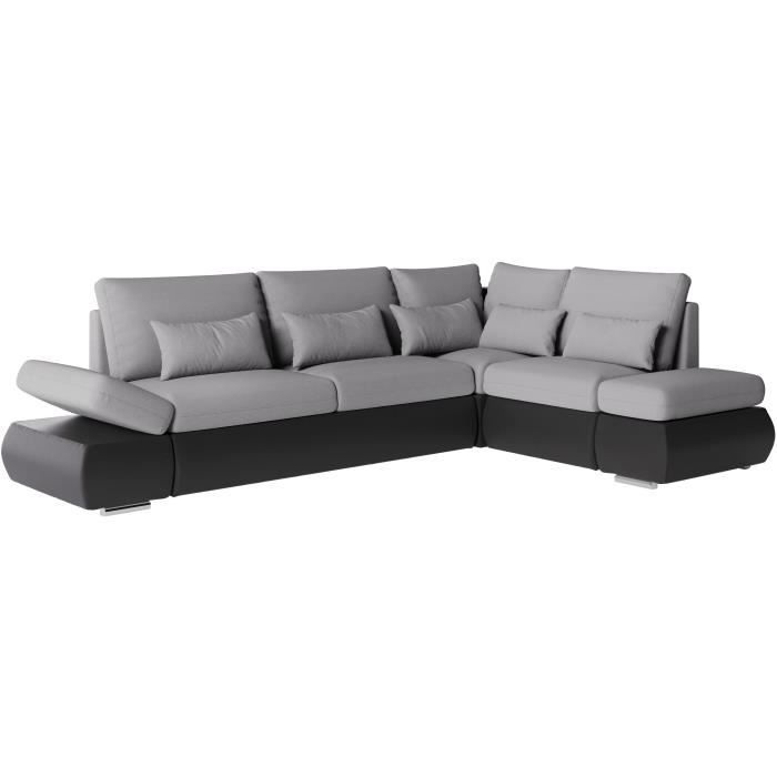LOUNGITUDE SEVARA 4-zits omkeerbare hoekbank - PU en grijze stof - Opbergdoos - L267 x D200 x H90 cm - Furniture > Benches