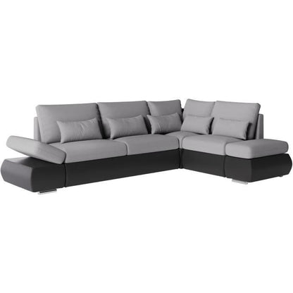 LOUNGITUDE SEVARA 4-zits omkeerbare hoekbank - PU en grijze stof - Opbergdoos - L267 x D200 x H90 cm - Furniture > Benches