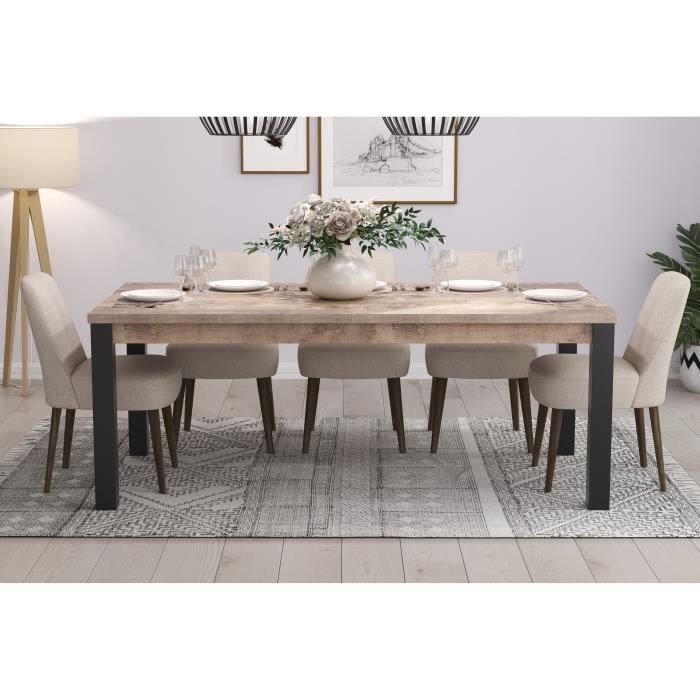 TRENDS INTERNATIONAL EMILE eettafel voor 10 personen - Tabaksbruin eiken en matzwarte melamine - L200 x D100 x H77 cm - TRENDTEAM -