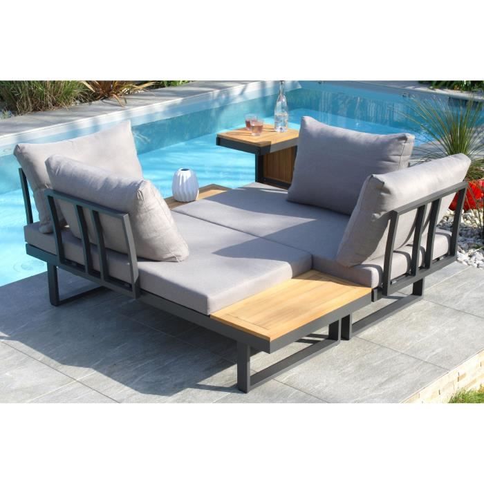 DCB GARDEN Modulaire tuinmeubelen - Aluminium - DCB GARDEN - 4 plaatsen - TOKYO - Antracietgrijs en acaciahout - Uncategorized