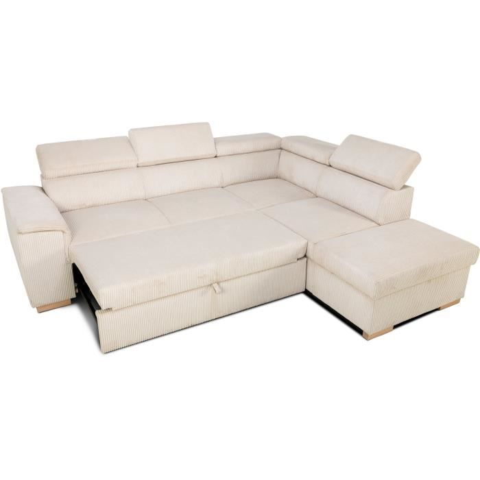 CASAPY DAYTONA 5-zits omkeerbare converteerbare hoekbank - Beige ribfluweel - Opbergdoos - L 260 x H 94 x D 216 cm - Furniture > Benches