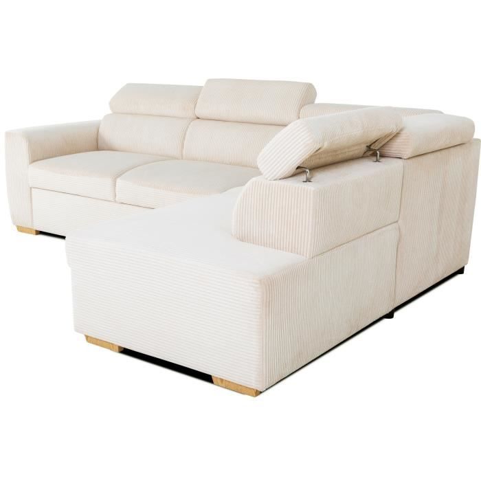 CASAPY KELIO Omkeerbare hoekbank - 4 plaatsen - Beige ribfluweel stof - 245 x 184 x 87cm - Furniture > Benches
