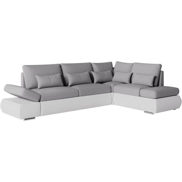 LOUNGITUDE SEVARA 4-zits hoekbank - Wit PU en lichtgrijze stof - Opbergdoos - L267 x D200 x H90 cm - Furniture > Benches