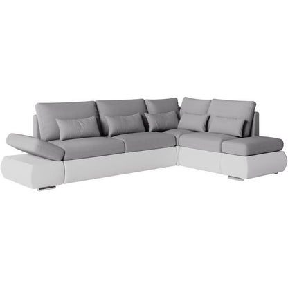 LOUNGITUDE SEVARA 4-zits hoekbank - Wit PU en lichtgrijze stof - Opbergdoos - L267 x D200 x H90 cm - Furniture > Benches