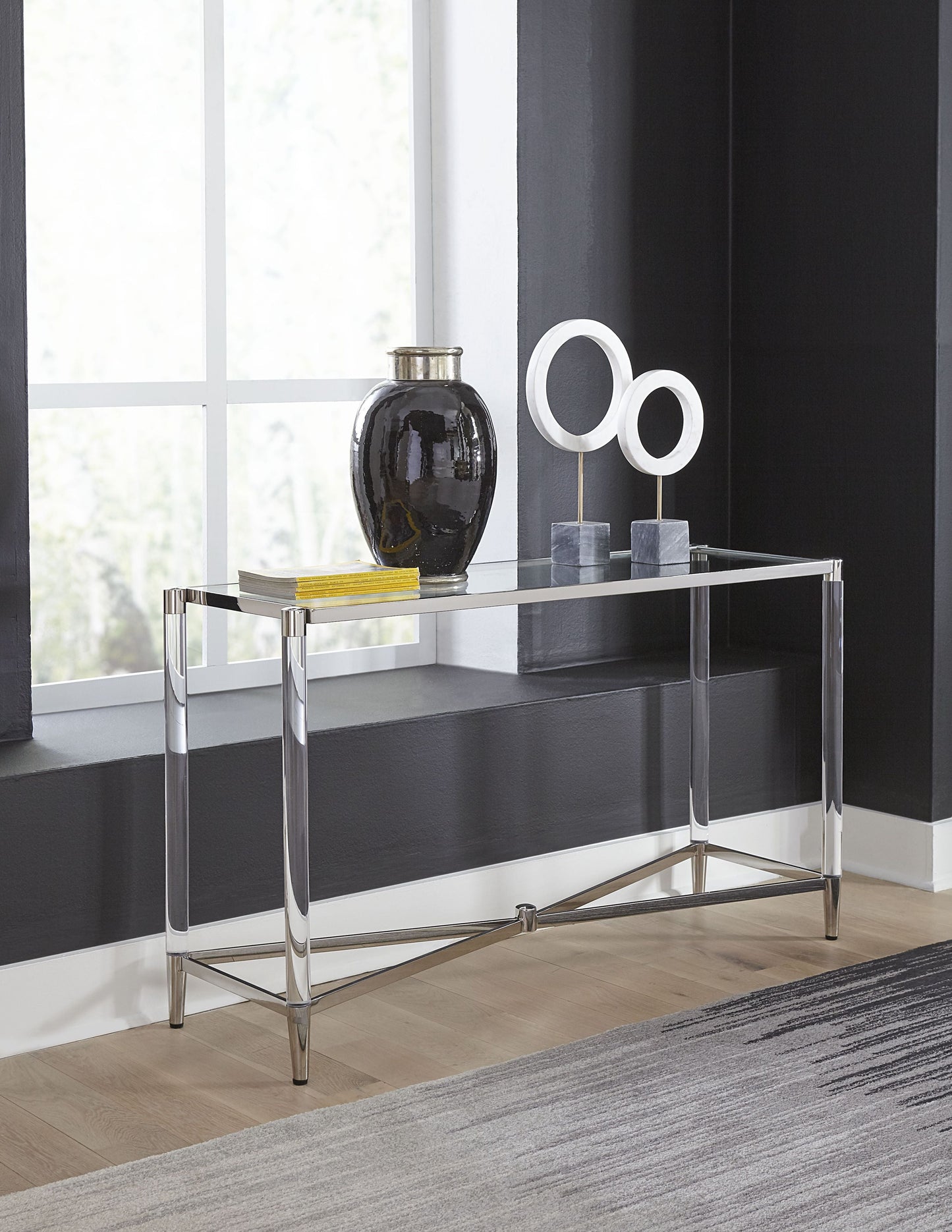 Modus Furniture International Marilyn Glas, Acryl en gepolijst roestvrijstalen console tafel -