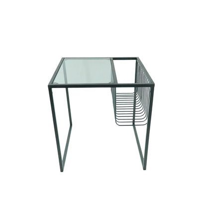 Housevitamin Bijzettafel - Glazen tafelblad met metalen opbergrek 40x40x40" - Furniture > Tables > Accent Tables > End Tables