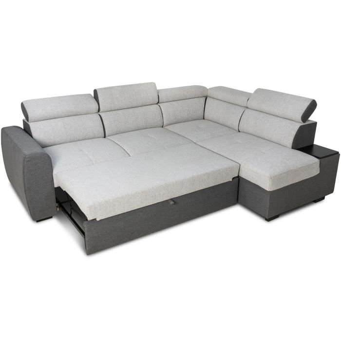 CASAPY KELIO Reversible hoekbank - 4/5 plaatsen - Antraciet/grijze stof - 3 hoofdsteunen - 245 x 184 x 77/87 cm - Furniture > Benches