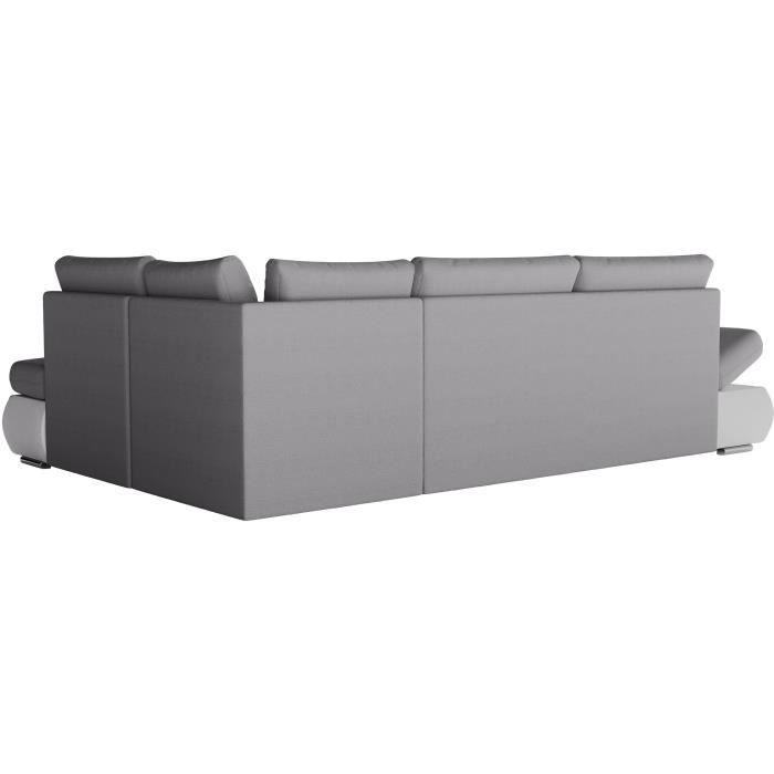 LOUNGITUDE SEVARA 4-zits hoekbank - Wit PU en lichtgrijze stof - Opbergdoos - L267 x D200 x H90 cm - Furniture > Benches