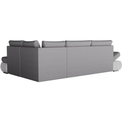 LOUNGITUDE SEVARA 4-zits hoekbank - Wit PU en lichtgrijze stof - Opbergdoos - L267 x D200 x H90 cm - Furniture > Benches