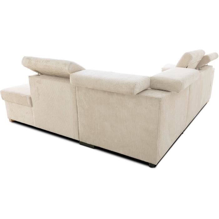 CASAPY DAYTONA 5-zits omkeerbare converteerbare hoekbank - Beige ribfluweel - Opbergdoos - L 260 x H 94 x D 216 cm - Furniture > Benches