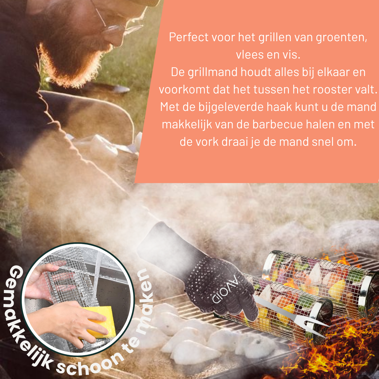AVOID® - Grillmand BBQ - Set Van 2 - Verkrijgbaar in 2 Maten Grillmand Avoid