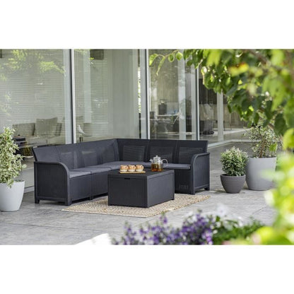 ALLIBERT by KETER ALLIBERT deur KETER - SanRemo Opslag 6-zits hoekbank van gevlochten rotan imitatie met salontafel en kussenopbergruimte - grafietgrijs -