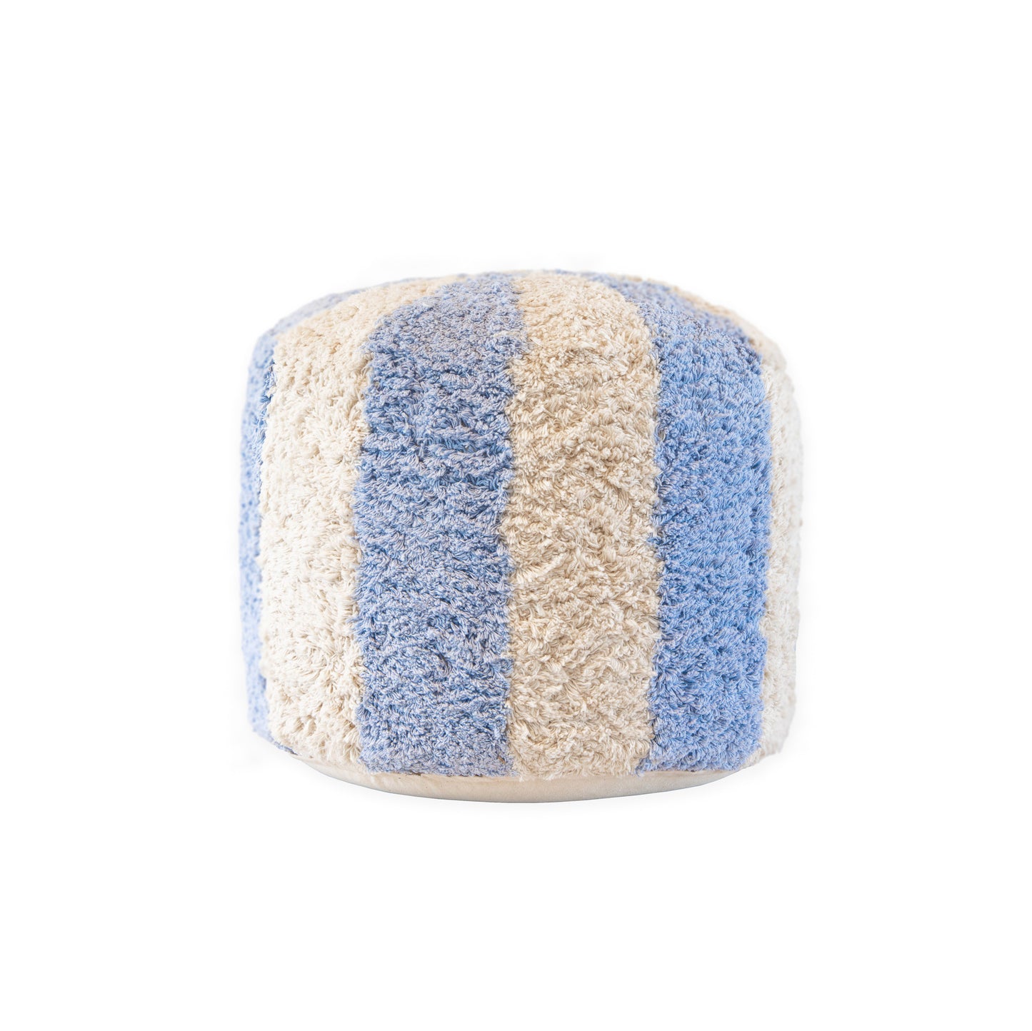 Kidsdepot poef Circus pouf with blue and beige striped plush fabric