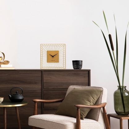 Table/Wall Clock 25x25x12cm-Silent-Gold-Metal-NeXtime 'Vasco Table' Table/ Wall clock NeXtime Clocks