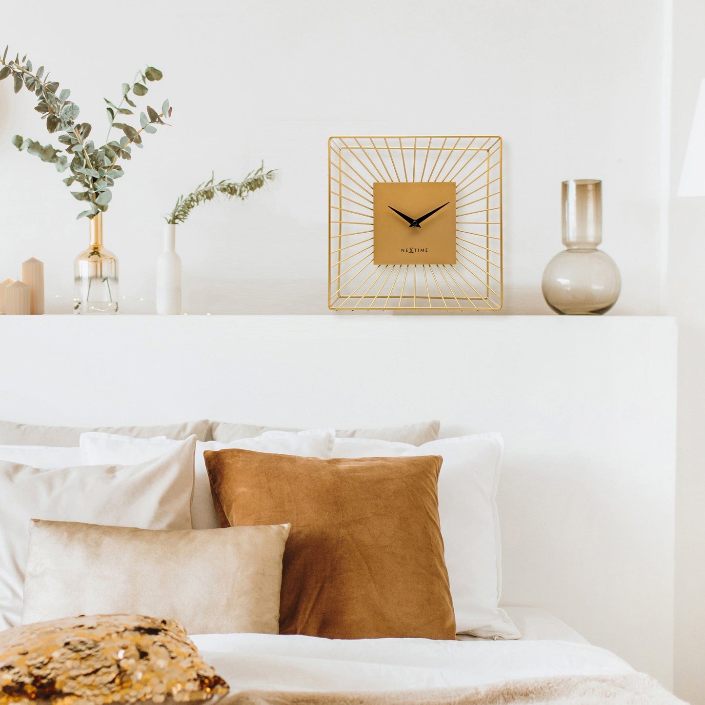 Table/Wall Clock 25x25x12cm-Silent-Gold-Metal-NeXtime 'Vasco Table' Table/ Wall clock NeXtime Clocks
