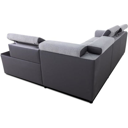 KELIO omkeerbare hoekbank - 4/5 zitplaatsen - Silex PU bi-materiaal stof / Grijs - 3 hoofdsteunen - 245 x 184 x 77/87 cm CASAPY