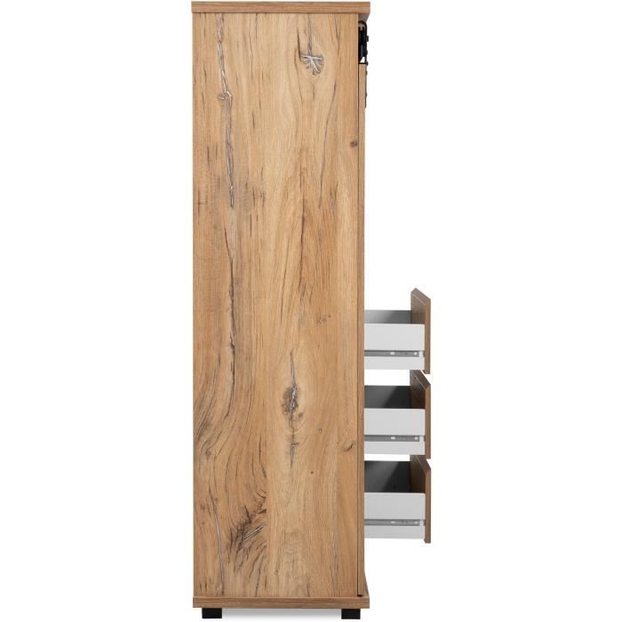 AUCUNE MANZANO dressoir - Flagstaff eiken decor - 1 schuifdeur + 3 laden + 2 nissen - L120 x H140 x D40 cm -