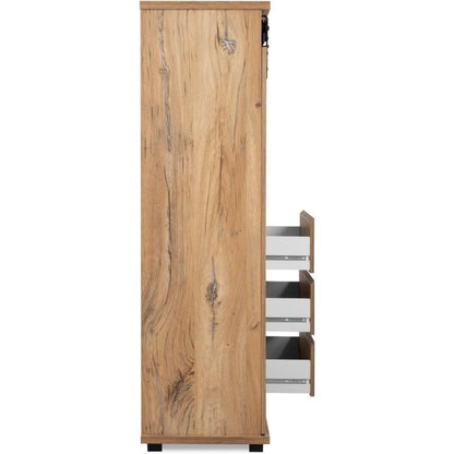 AUCUNE MANZANO dressoir - Flagstaff eiken decor - 1 schuifdeur + 3 laden + 2 nissen - L120 x H140 x D40 cm -