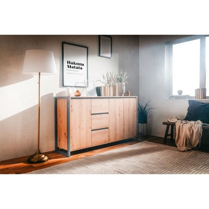 DENVER DENVER Buffetkast met 3 deuren en 3 lades - Ambachtelijk eiken decor / Antraciet - L 160 x D 40 x H 88 cm -