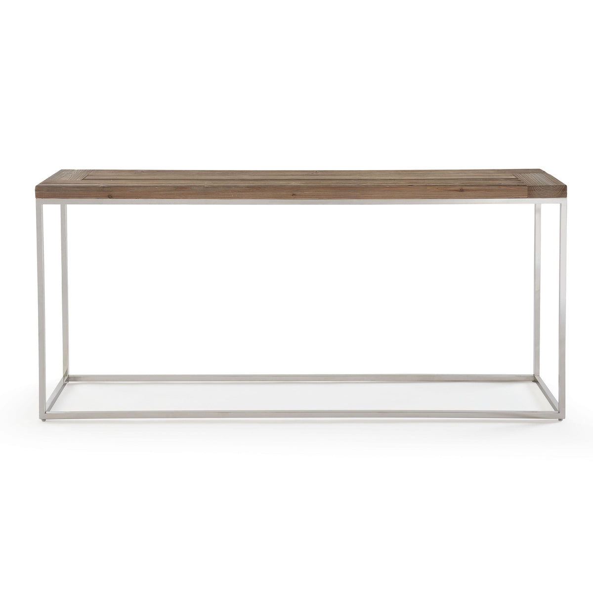Ace consoletafel van gerecupereerd vurenhout en gepolijst roestvrij staal