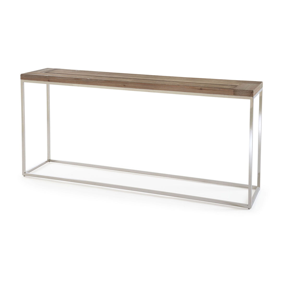 Ace consoletafel van gerecupereerd vurenhout en gepolijst roestvrij staal