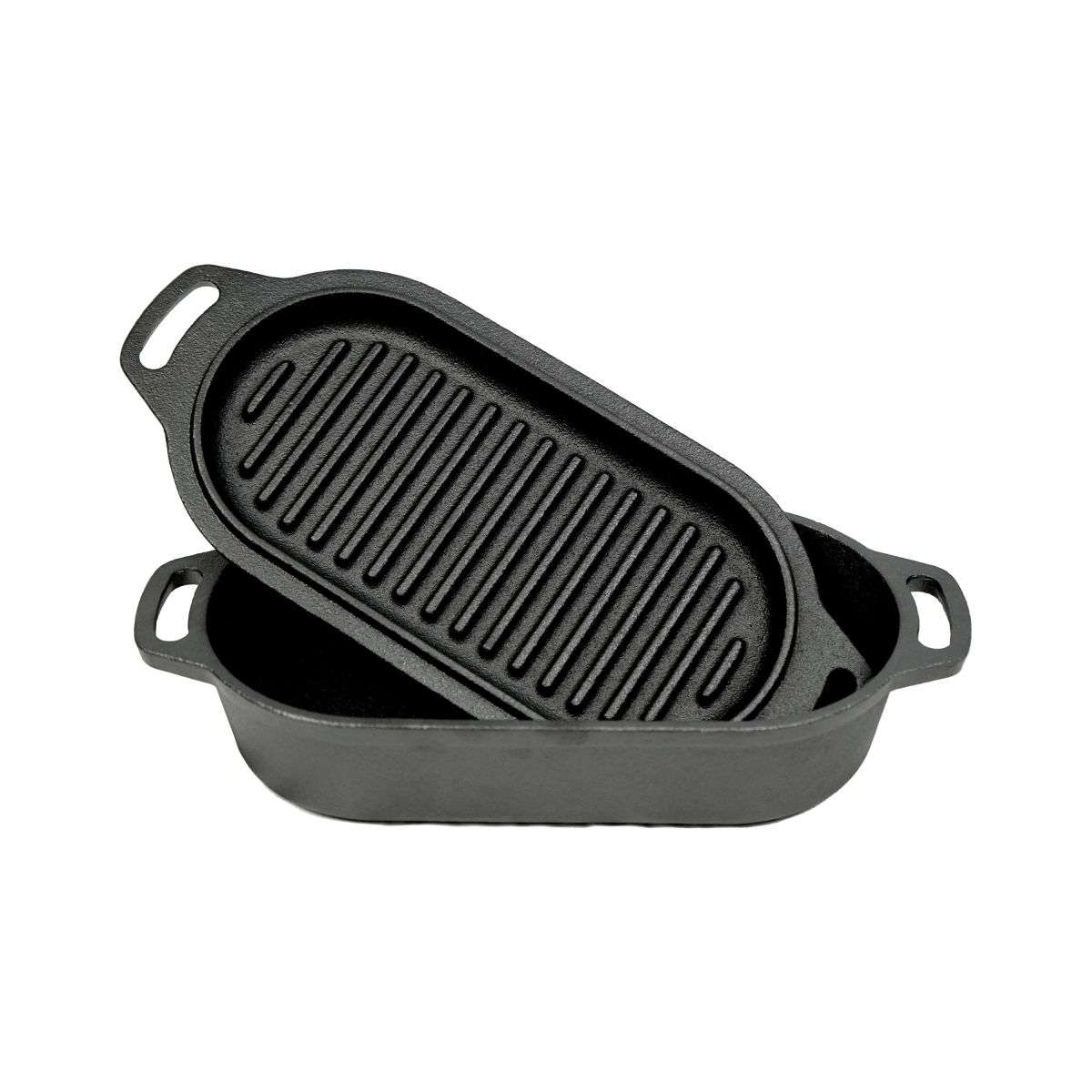 Valhal Nederlandse Oven Braadpan Gietijzer met Grill Deksel Ovaal 1 Liter -