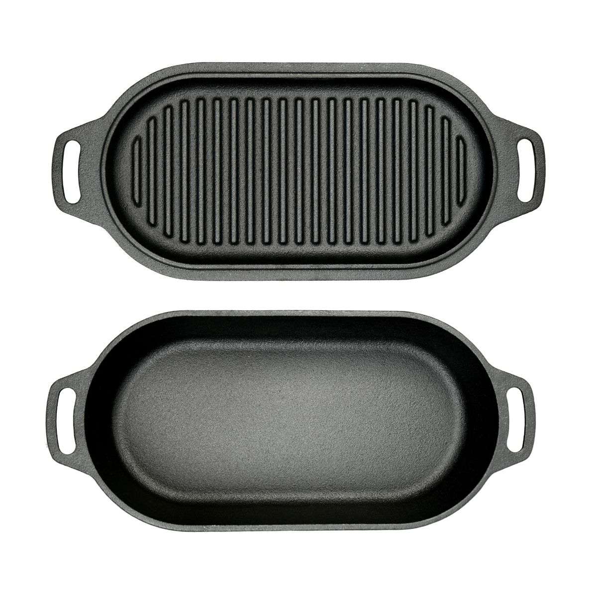 Valhal Nederlandse Oven Braadpan Gietijzer met Grill Deksel Ovaal 2 Liter -