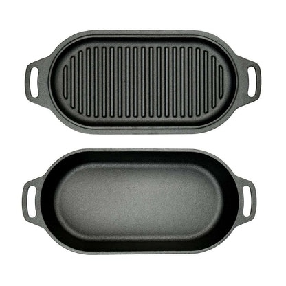 Valhal Nederlandse Oven Braadpan Gietijzer met Grill Deksel Ovaal 2 Liter -