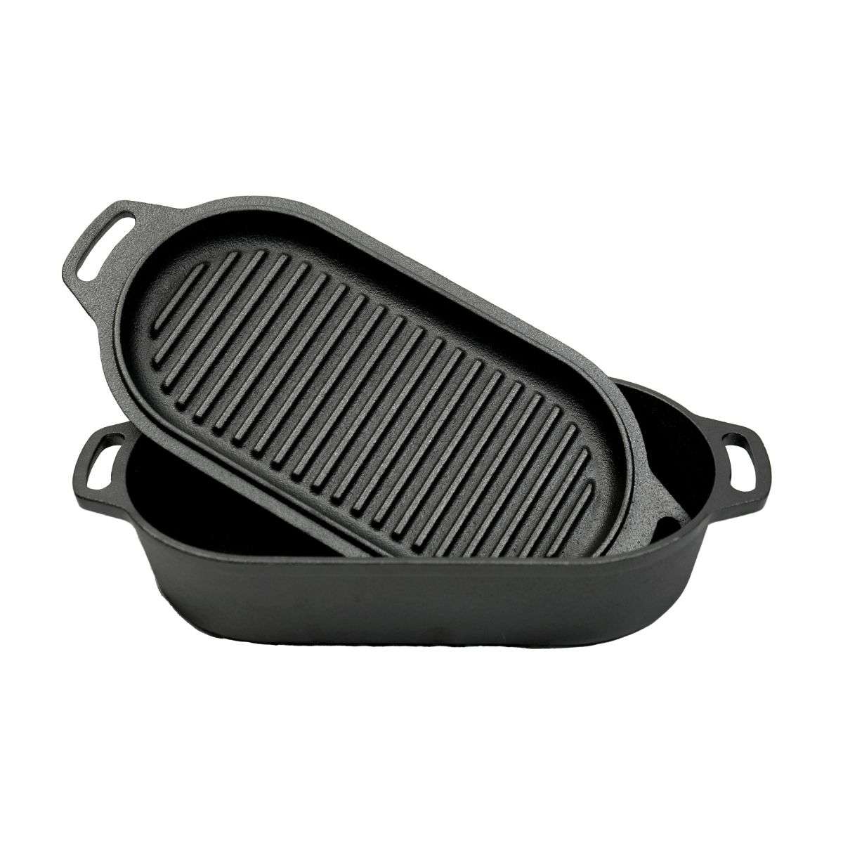 Valhal Nederlandse Oven Braadpan Gietijzer met Grill Deksel Ovaal 2 Liter -