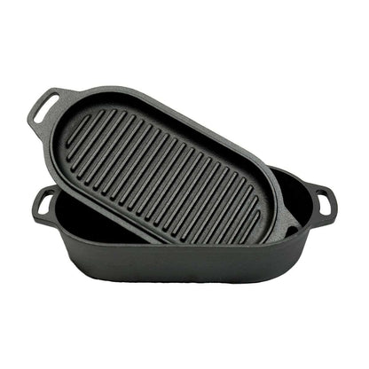Valhal Nederlandse Oven Braadpan Gietijzer met Grill Deksel Ovaal 2 Liter -