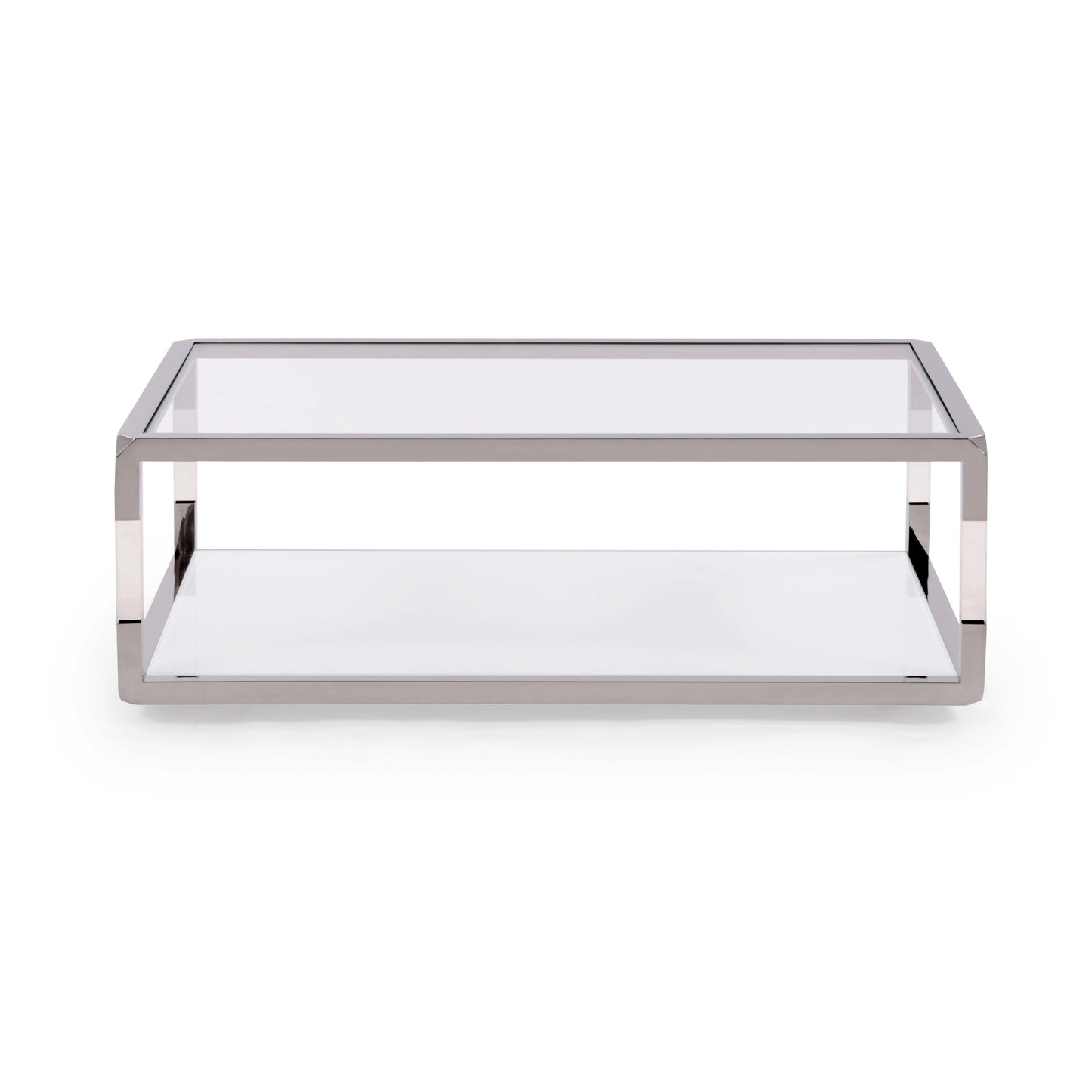 Modus Furniture International Jasper rechthoekige salontafel in acryl, wit glas en gepolijst roestvrij staal. -