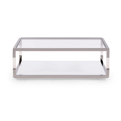 Modus Furniture International Jasper rechthoekige salontafel in acryl, wit glas en gepolijst roestvrij staal. -